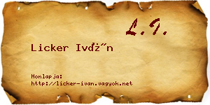 Licker Iván névjegykártya